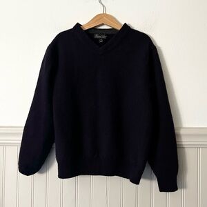 Garret Scott Merino Wool Dark Blue V-Neck Boys Medium Sweater